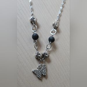 Elegant Silvertone Butterfly Aromatherapy Necklace
